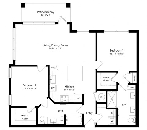 Two Bedroom Floor Plan with 1,123 Sq. Ft. at Lenox at Bloomingdale Luxury Apartments in Riverview FL